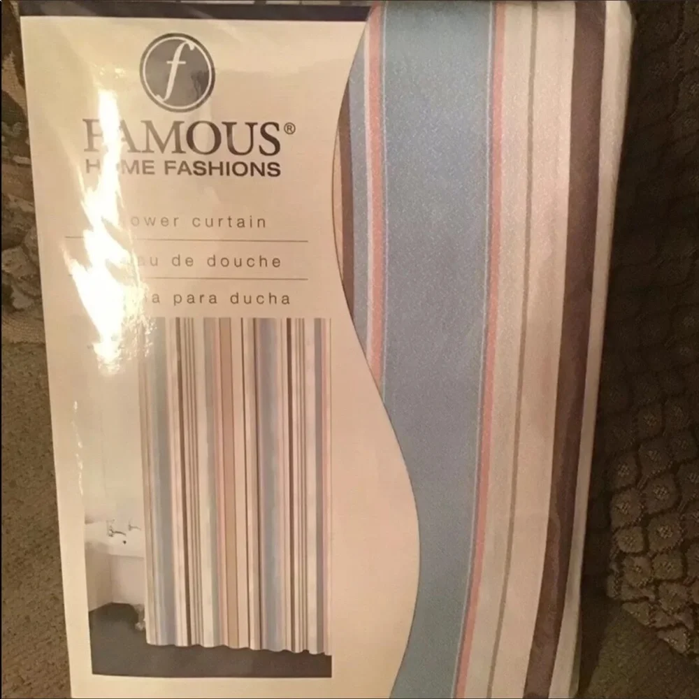 - New Fabric shower curtain Famous home fashions blues,Brown strips Bathrooms